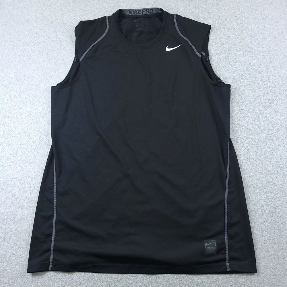 Nike Pro Tank Top Men Large Black Sleeveless Performance Training Stretch Vented